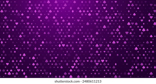 Cards Signs Random Pattern Casino Background. Symbols of Playing Cards Spades, Hearts, Diamonds, Clubs. Casinos Business Advert Vector Design Background. Gambling Concept.