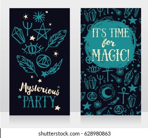cards with sketch magic symbols, vector illustrations