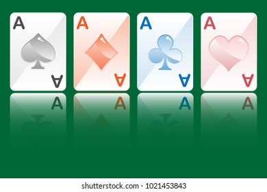 Cards suit spades diamond club heart set of four ace playing. Set of shiny mirror card suit icons sign. Playing cards icon symbols vector,Icon symbol suit, Vector illustration for web or game design.