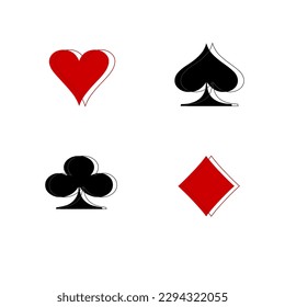 Icono vectorial de las tarjetas. Jugar a juegos, corazones, espadas, palos, diamantes.