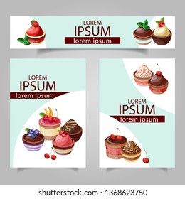Cards template for a bakery with lettering and graphics style elements. Vector illustration.