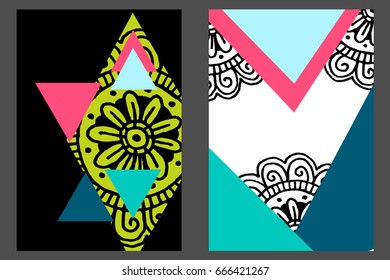Cards template for creative design.  Vector editable pattern with front and back side. 