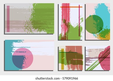 Cards template. Hand painted textures, ink blobs. Grunge business cards, invitations, banners templates