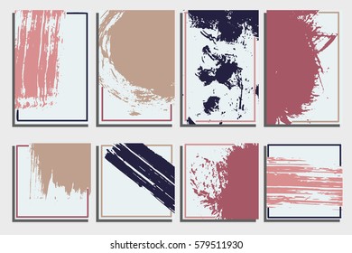 Cards template. Hand painted textures, ink blobs. Grunge business cards, invitations, banners templates