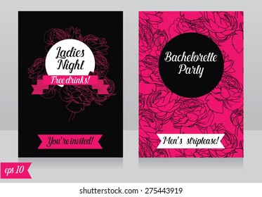 cards template for ladies bachelorette party, vector illustration