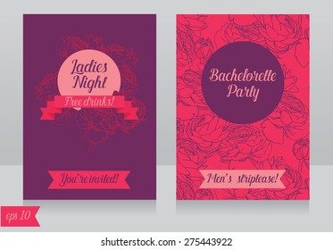 cards template for ladies bachelorette party, vector illustration