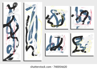 Cards template. Messy hand painted textures, free draw, different brushes, grunge style