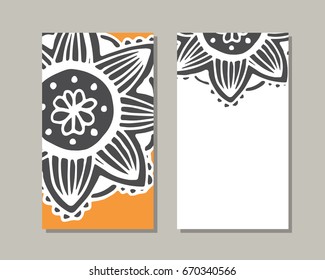Cards template for yoga studio or class.  Vector editable pattern with front and back side. 