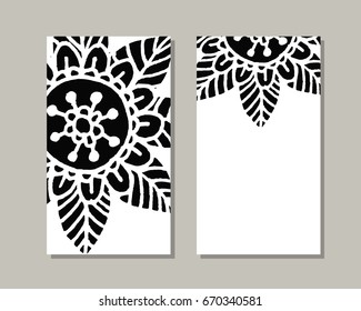 Cards template for yoga studio or class.  Vector editable pattern with front and back side. 