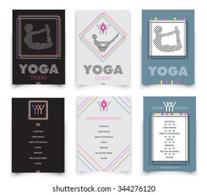 cards template for yoga studio,  vector illustration with logo 