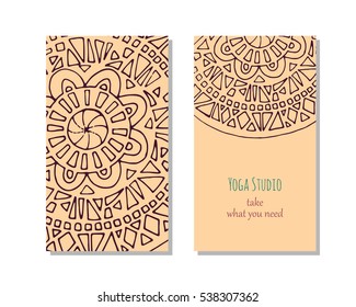 Cards template for yoga studio.  Vector editable pattern with front and back side visit cards or flyer.  