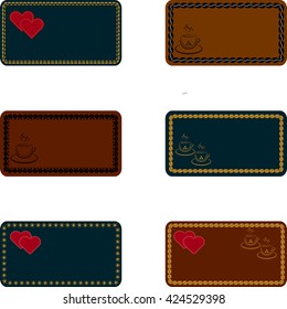 cards, templates for invitations, business cards, menus, greeting cards with gold embroidery, coffee beans, coffee mugs, hearts
