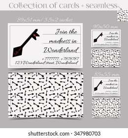 Cards Templates - Key from Wonderland. Print Ready All Sizes Vector Illustration for Graphic Projects, Parties and the Internet. 