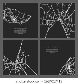 Cards templates set with spider web on black background