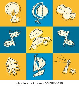 Cards with travelling symbols and transportation means