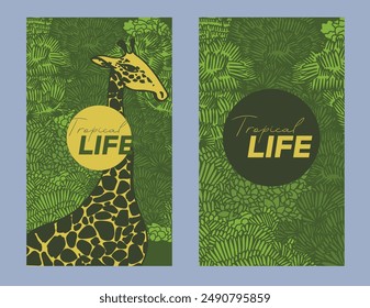 Cards for tropical wildlife, artistic vector illustration