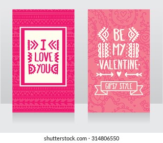 cards for valentine's day in boho, vector illustration