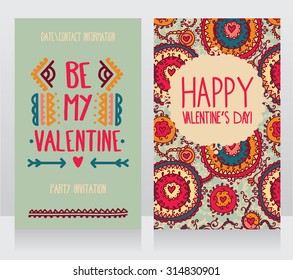cards for valentine's day in boho, vector illustration