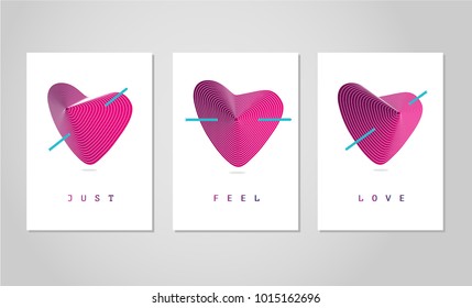 Cards for Valentines day. Love poster set with heart. Trendy minimalistic design, vibrant color.