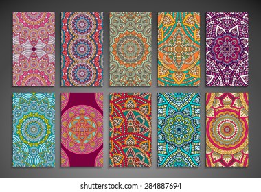 Cards. Vintage decorative elements. Hand drawn background. Islam, Arabic, Indian, ottoman motifs. 