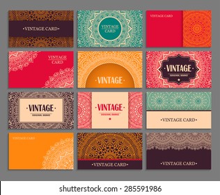 Cards. Vintage decorative elements. Hand drawn background. Islam, Arabic, Indian, ottoman motifs. 