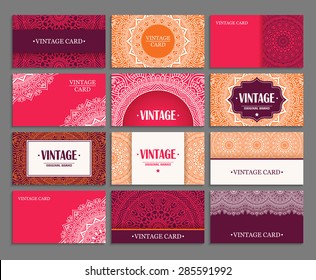 Cards. Vintage decorative elements. Hand drawn background. Islam, Arabic, Indian, ottoman motifs. 