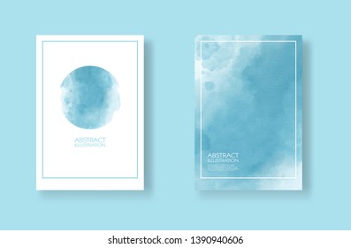 Cards with watercolor elements set. Hand drawn banners element on blue background for your design. Design for your date, postcard, banner, logo. Vector illustration.