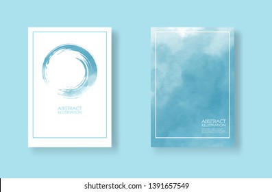 Cards with watercolor elements set. Hand drawn banners element on blue background for your design. Design for your date, postcard, banner, logo. Vector illustration.