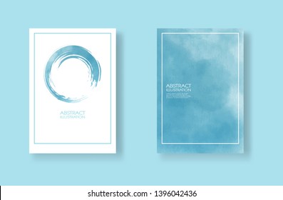 Cards with watercolor elements set. Hand drawn banners element on blue background for your design. Design for your date, postcard, banner, logo. Vector illustration.