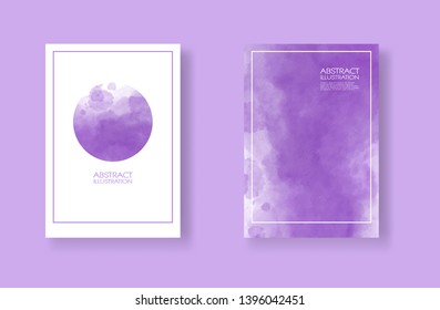 Cards with watercolor elements set. Hand drawn banners element on purple background for your design. Design for your date, postcard, banner, logo. Vector illustration.