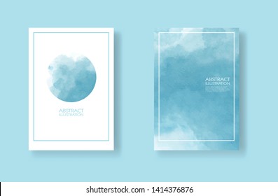 Cards with watercolor elements set. Hand drawn banners element on blue background for your design. Design for your date, postcard, banner, logo. Vector illustration.