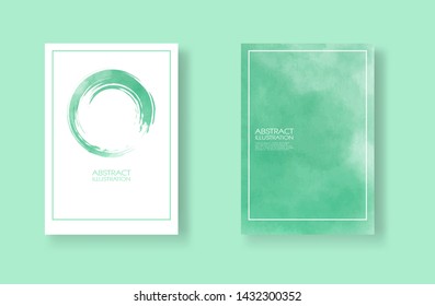Cards with watercolor elements set. Hand drawn banners element on green background for your design. Design for your date, postcard, banner, logo. Vector illustration.