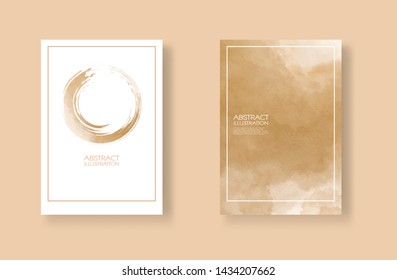 Cards with watercolor elements set. Hand drawn banners element on brown background for your design. Design for your date, postcard, banner, logo. Vector illustration.