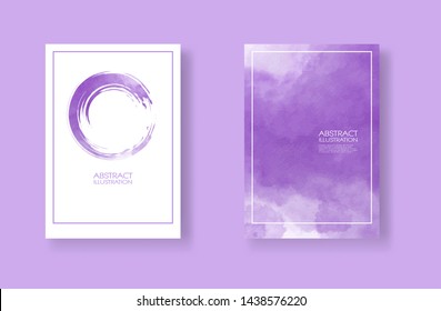 Cards with watercolor elements set. Hand drawn banners element on purple background for your design. Design for your date, postcard, banner, logo. Vector illustration.