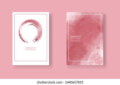 Cards with watercolor elements set. Hand drawn banners element on red background for your design. Design for your date, postcard, banner, logo. Vector illustration.