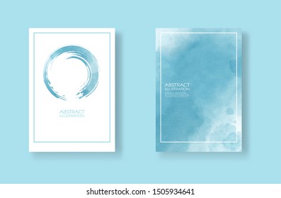Cards with watercolor elements set. Hand drawn banners element on blue background for your design. Design for your date, postcard, banner, logo. Vector illustration.