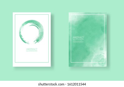 Cards with watercolor elements set. Hand drawn banners element on green background for your design. Design for your date, postcard, banner, logo. Vector illustration.