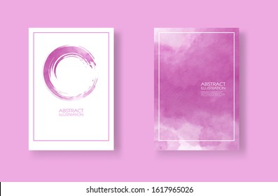 Cards with watercolor elements set. Hand drawn banners element on pink background for your design. Design for your date, postcard, banner, logo. Vector illustration.