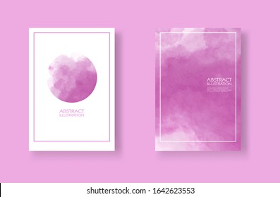 Cards with watercolor elements set. Hand drawn banners element on pink background for your design. Design for your date, postcard, banner, logo. Vector illustration.
