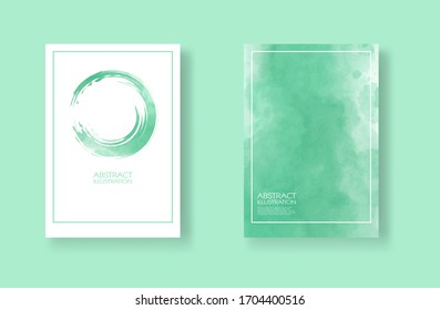 Cards with watercolor elements set. Hand drawn banners element on green background for your design. Design for your date, postcard, banner, logo. Vector illustration.