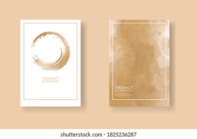 Tarjetas con juego de elementos de acuarela. Banners dibujados a mano sobre fondo marrón para tu diseño. Diseño para tu fecha, postal, banner, logotipo. Ilustración vectorial.