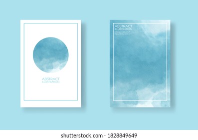 Tarjetas con juego de elementos de acuarela. Banners dibujados a mano sobre fondo azul para su diseño. Diseño para tu fecha, postal, banner, logotipo. Ilustración vectorial.