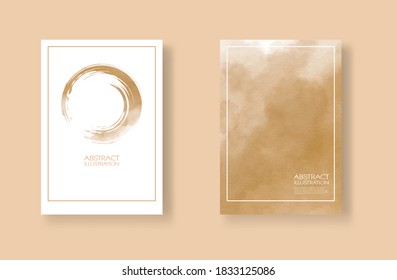 Cards with watercolor elements set. Hand drawn banners element on brown background for your design. Design for your date, postcard, banner, logo. Vector illustration.