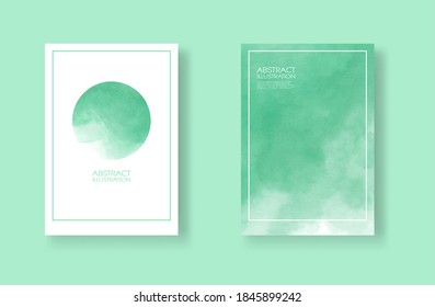 Karten mit Aquarellelementen. Handgezeichnetes Banner-Element auf grünem Hintergrund für Ihr Design. Design für Ihr Datum, Postkarte, Banner, Logo. Vektorgrafik.