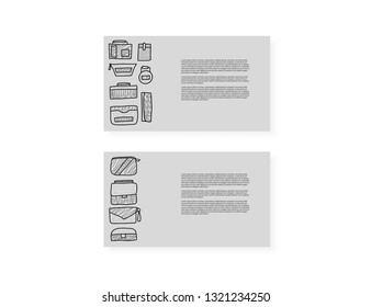 Cards with woman handbags. Collection of purses in doodle style. Fashion accessories elements. Vector illustration.