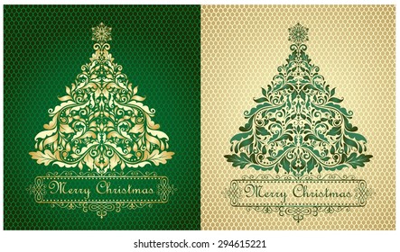 Cards with xmas gold and green trees