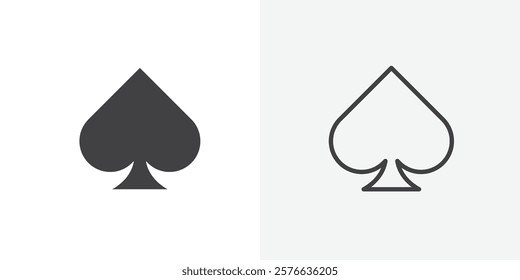 Card-spade icon set in black flat solid and outlined style.