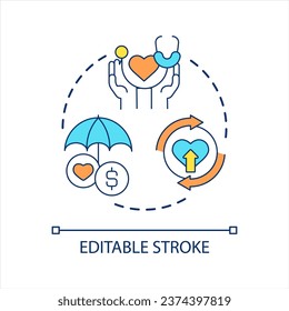 Cuidar del icono del concepto de hábitos cardíacos. Asociación de Salud del Corazón. Prevenir enfermedades. Ilustración de línea delgada de ideas abstractas de estilos de vida saludables. Dibujo de contorno aislado. Trazo editable. Tipo de letra arial utilizado