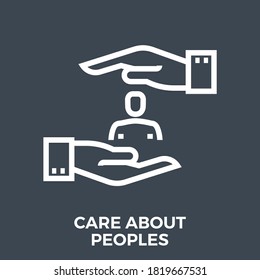 Care About Peoples Thin Line Vector Icon Isolated on the Black Background.