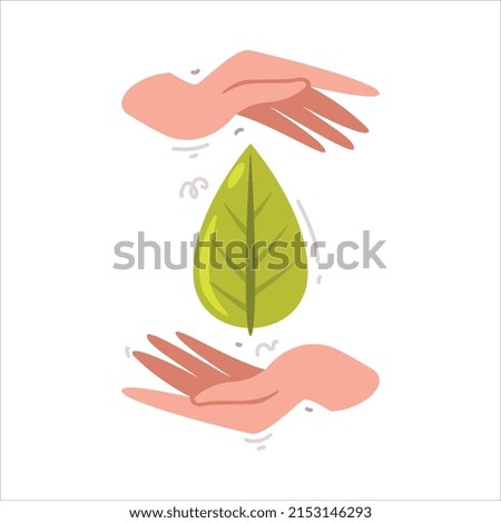 Care About Planet with Human Hand and Green Leaf as Ecology and Environment Protection Vector Illustration